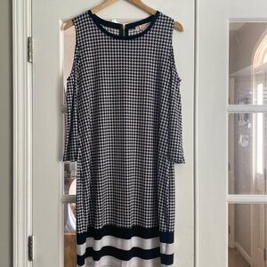 Michael Kors houndstooth dress with cut out shoulders